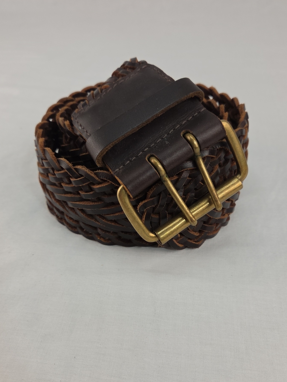 Sundance Braided Dark Brown Leather Belt with Brass Buckle